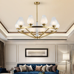 โคมไฟระย้าแบบผสมผสานสไตล์จีนใหม่ ทำจากทองแดงทั้งหมด สำหรับห้องนอน ห้องนั่งเล่น และห้องโถง ให้แสงสว่างหรูหรา - Product Image 1