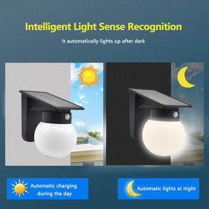 Lampe murale solaire LED 3CCT PIR IP65 étanche, lumière murale sphérique pour la décoration extérieure de la cour, de la villa, du jardin et du paysage - Product Image 4