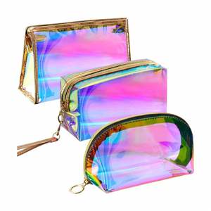 Custom <b>Toiletries</b> Travel Women Portable Holographic Tpu PVC Waterproof Rainbow-Colored Summer Cosmetic <b>Bag</b> - Product Image 1