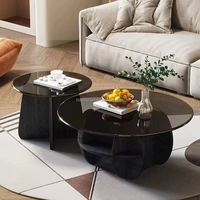 Table basse moderne en verre pour salon, couleur chêne, forme triangulaire, assemblage facile, structure en MDF, stable, garantie 2 ans