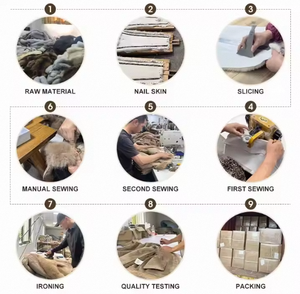 <span class=keywords><strong>Abbigliamento</strong></span> per giovani donne che abbassano il colletto con maniche di pelliccia a righe in vera pelliccia per esterni cappotto invernale - Product Image 3