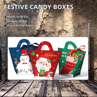 Petite boîte cadeau auto-élevante recyclable pour Noël, motif bonhomme de neige et Père Noël, avec bougie, pour friandises de fête