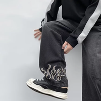 Vêtements de rue Fire Hem Broderie Baggy Jeans Hommes Hip Hop Denim Pantalon Haute Qualité Oem Service Personnalisé Qualité Broderie Personnalisée