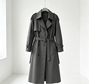 Nuovo Arrivo: Cappotto <span class=keywords><strong>Trench</strong></span> da <span class=keywords><strong>Donna</strong></span> a Doppio Petto, Lungo e Oversize con Cintura, Lunghezza Metà Polpaccio, <span class=keywords><strong>Beige</strong></span> Crema, per Autunno e Inverno - Product Image 2