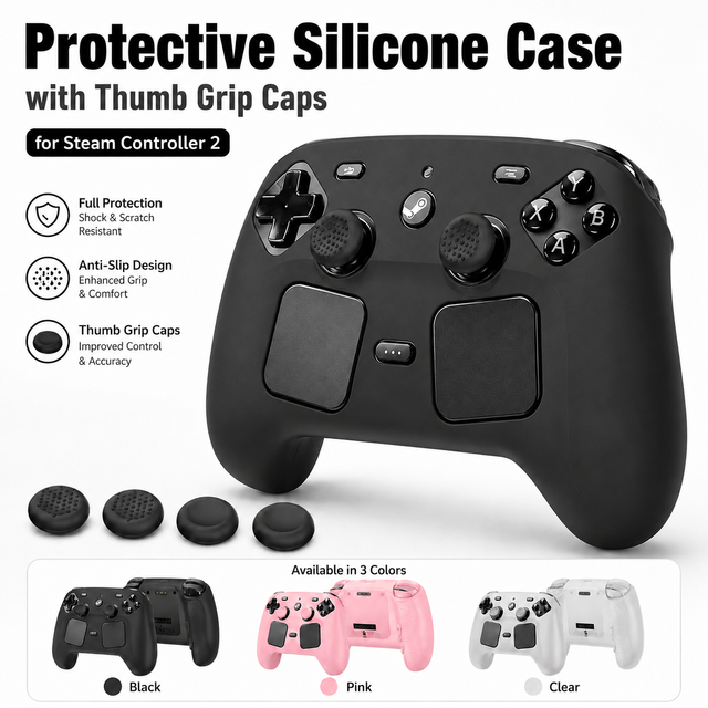 Gaming Controller Silicone Case Cover for Steam Controller 2 Silicone Anti Slip Shockproof Protective Cover with Thumbstick Caps
