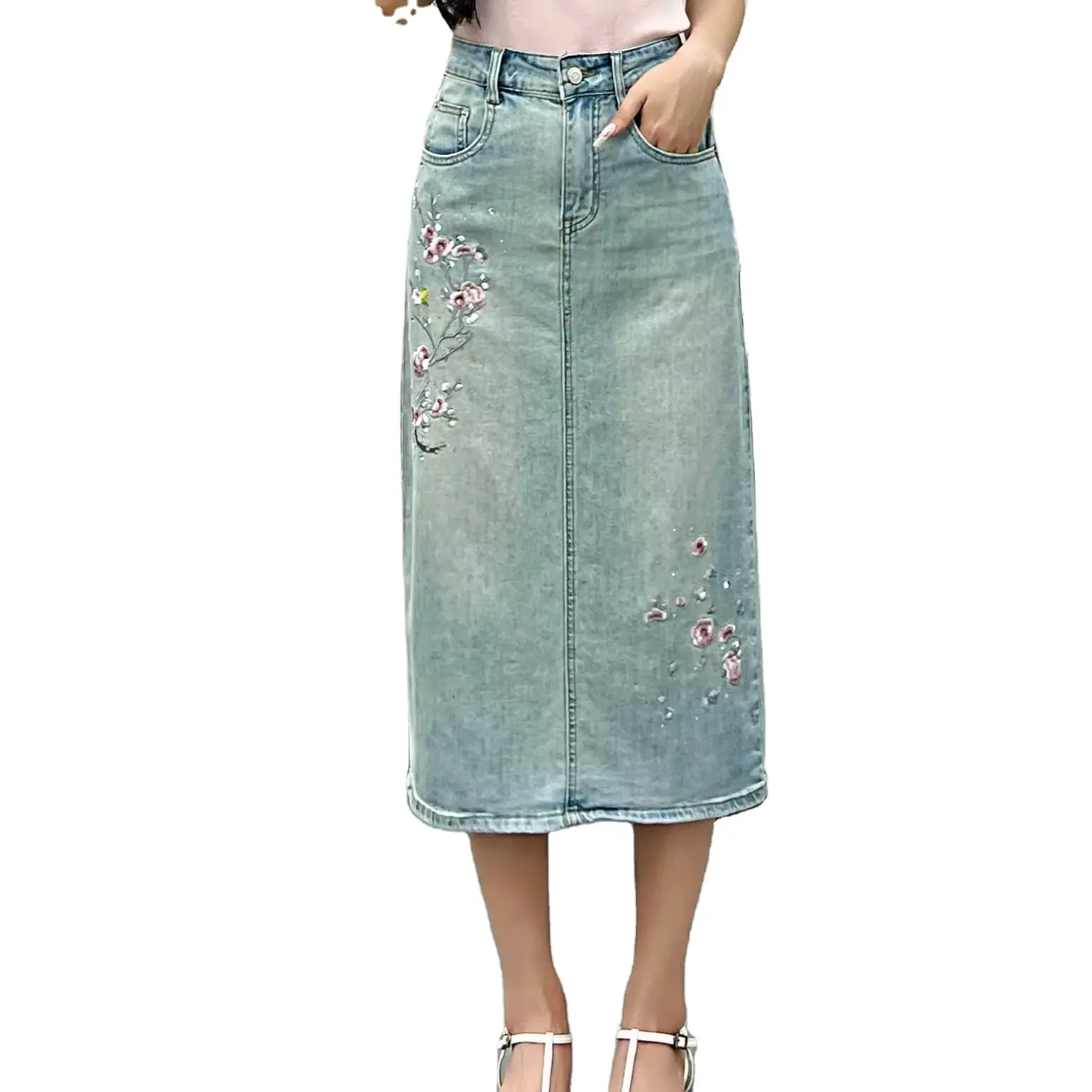 กางเกงยีนส์ผู้หญิง สินค้าสปอต แฟชั่น แรงยืดหยุ่น สว่านปักคุณภาพสูง กระโปรง 7516 #