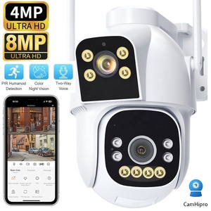 Caméra PTZ <span class=keywords><strong>Camhi</strong></span> Pro 4MP 8MP à double objectif, détection humaine, audio bidirectionnel, vision nocturne, carte mémoire, cloud, extérieure, étanche, sécurité - Product Image 1