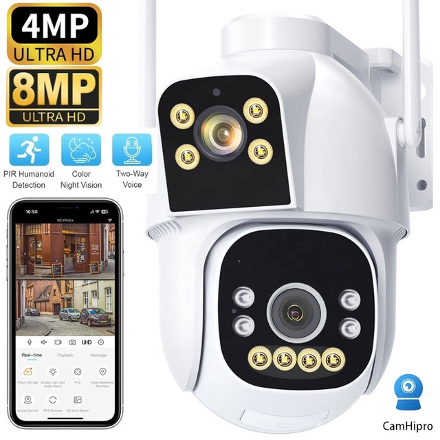 Camhi Pro 4MP 8MP Dual Lens PTZ Camera Human Detection Two-Way Audio Night Vision Memory Card Cloud Outdoor Waterproof Security