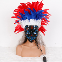 Máscara LED Personalizada con Plumas Negras, para Mardi Gras, Carnaval, Fiesta de Disfraces, Máscara con Cable EL Luminoso, Disfraz para Festival Rave