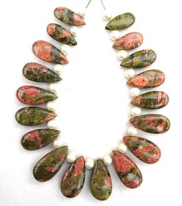 Unakite-GEMA Natural de jaspe, 1 hebra, Briolette liso, calidad increíble, venta al por mayor - Product Image 1