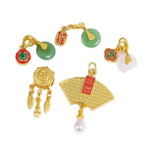 Pendentif en jade incrusté de style antique en forme d'éventail avec motif bambou pour la fabrication de bijoux DIY, accessoire unisexe - Product Image 5