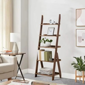 Natural bamboo <b>ladder</b> shelf, 5-tier wall-mounted bookshelf, trapezoidal <b>bookcase</b>, storage and display rack. - Product Image 3
