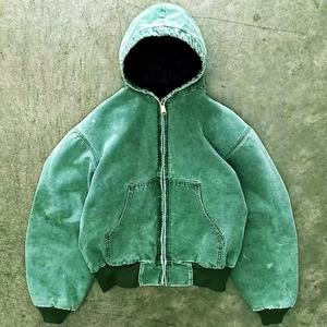 Sweat-shirt surdimensionné vintage de qualité personnalisée, délavé à l'acide, avec cordon de serrage, broderie, veste en jean délavée au soleil - Product Image 2