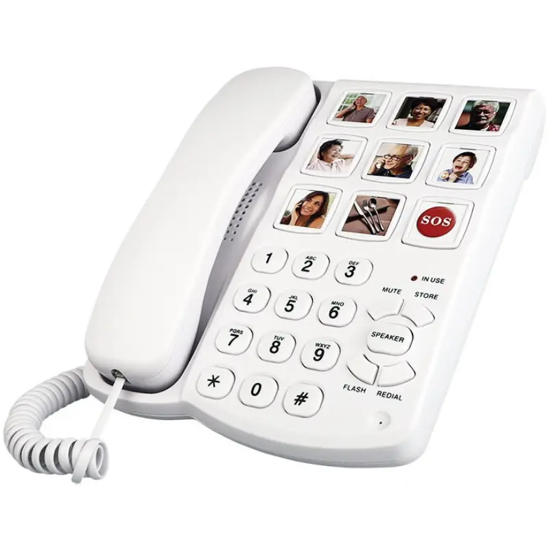 Big Button Picture Phone for Seniors with Speaker Redial, Hands Free Landline Desk Telephone, Amplied Large Button Home Phones