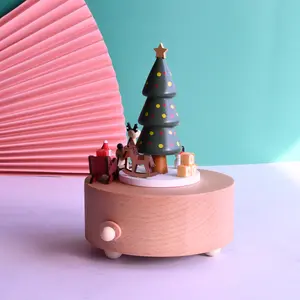 Caja de música de madera creativa para niña pequeña, regalo de Navidad, caja de música de madera, animal, ciervo