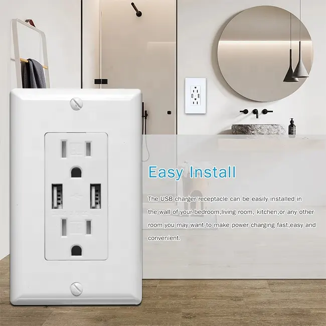 twin USB Wall Charger Electrical Outlet with socket plugs dual USB Port Charger UL