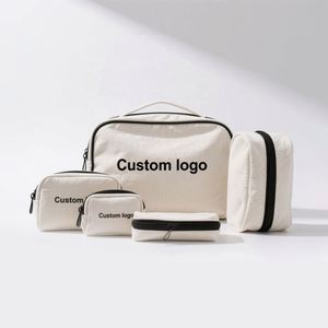 Vente en gros d'accessoires de voyage recyclables, pochette cosmétique en coton, sac à maquillage en toile avec fermeture éclair, logo personnalisé - Product Image 1
