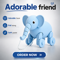 Juguete de Elefante con Ruedas Impreso en 3D con Tecnología FDM, de PLA, para Niños, con Cuerda para Jalar, Personalizado OEM