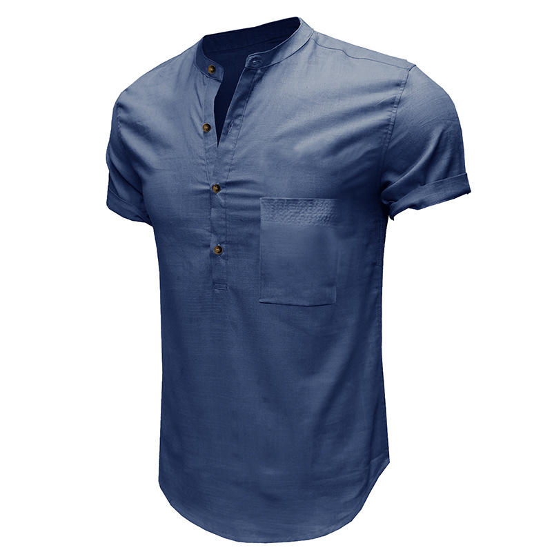 Men's Cotton Linen Shirts Long Sleeve Henley Style
