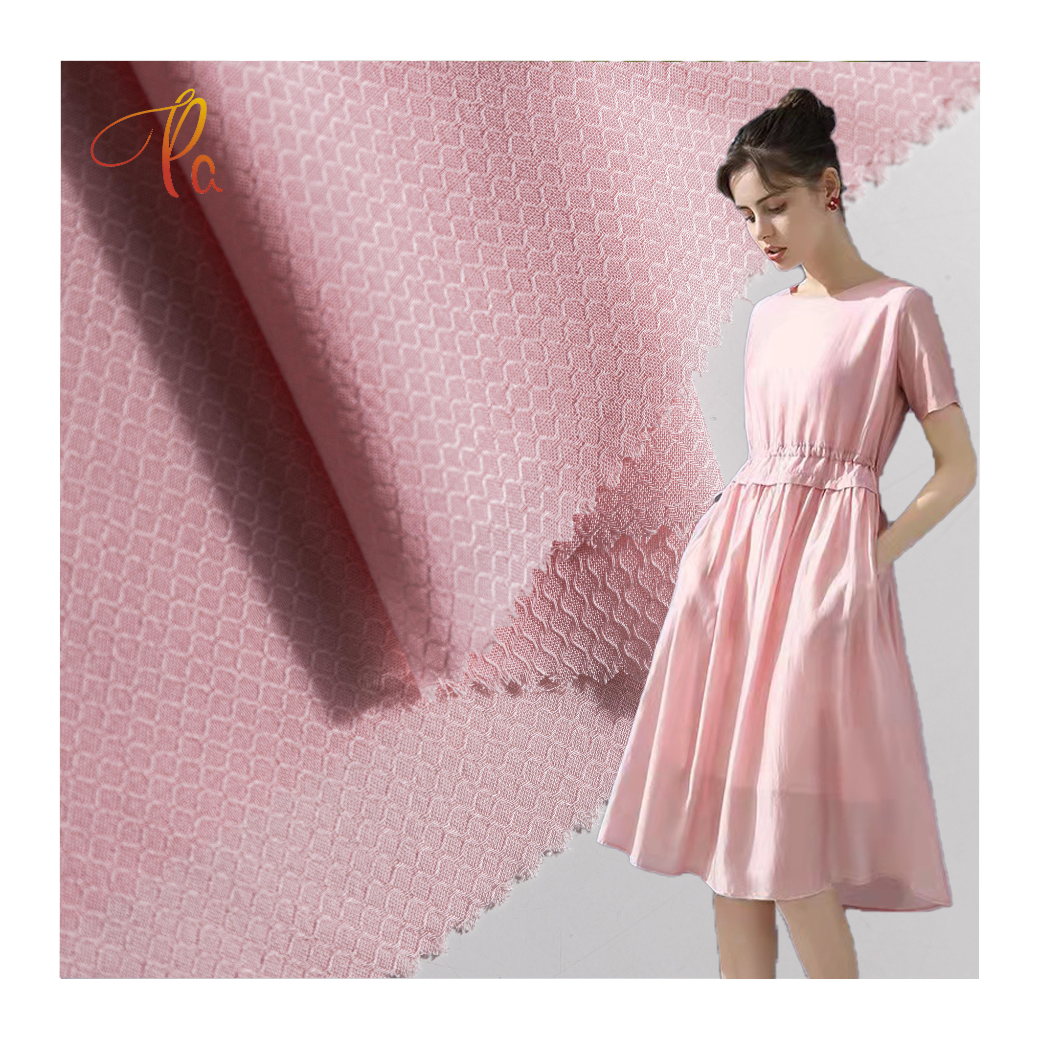 Индивидуальная модная вискоза 100% вискоза розовая жаккардовая ткань для юбки для девочек