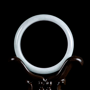 Pulsera redonda de jadeíta natural de Myanmar, auténtica, blanca y lisa, pulsera auspiciosa, pulsera de jade de grado hielo - Product Image 2