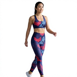 Conjunto de yoga estampado para mujer, 2 piezas: leggings de cintura alta y sujetador deportivo, ropa deportiva elástica para gimnasio - Product Image 1