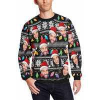 Pull de Noël personnalisé OEM ODM avec photo et texte, pull décontracté pour les fêtes, pull assorti pour la famille, pour adultes et enfants