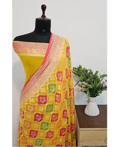 Sari en Georgette de Banarasi Pur de Qualité Supérieure, Teint à la Brosse, Tissage Fin Zari, Tissu Doux et Confortable, Séchage Rapide, Idéal pour les Fêtes, Banaras - Product Image 6