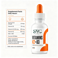 Formule OEM de gouttes de vitamine K2 D3 avec 200 mcg de K2 et 250 mcg de D3 dans de l'huile de coco pour le soutien osseux et immunitaire