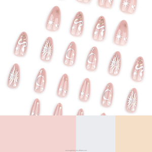 24 <span class=keywords><strong>Uñas</strong></span> Postizas Cortas en Forma de Almendra con Diseño de Estrellas <span class=keywords><strong>y</strong></span> Luna - Product Image 5