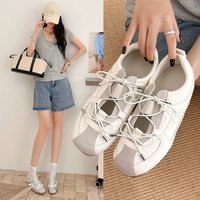 Baskets en PU à nœud papillon avec logo personnalisé pour femme, style rétro décontracté, à bout rond, lacets élastiques, chaussures de marche en gros