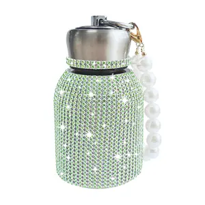 Wholesale 300ml stylish Rhinestone Diamond Crystal Cup Mini Water Bottle for ladies gift vacuum stainless steel thermos flask