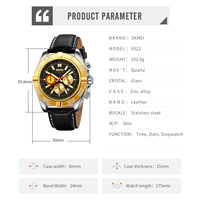 Reloj de Pulsera Deportivo de Moda para Hombre, Cronógrafo de Cuarzo con Caja de Aleación, Correa de Cuero, Esfera con Indicadores, Resistente al Agua, Dorado