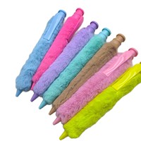Stylo à bille rétractable en fourrure pelucheuse avec extérieur doux et accessoires couleur bonbon pour fournitures d'écriture de journal, réduction pour achat en gros