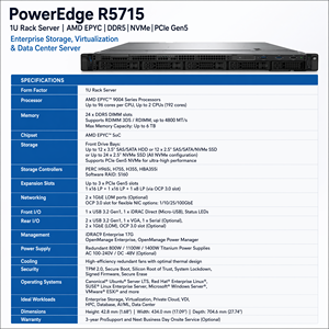 שרת מדף PowerEdge R5715 בגודל 2U עם מעבדי AMD EPYC, זיכרון DDR5, NVMe PCIe Gen5, לאחסון ארגוני, וירטואליזציה ומרכזי נתונים - Product Image 5