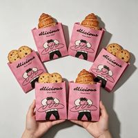 Sac en papier pour boulangerie à ouverture plate rose imprimé sur mesure, pochette en papier résistante à la graisse pour l'emballage des biscuits et des croissants