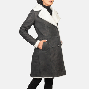 Cappotto in <span class=keywords><strong>pelle</strong></span> moda <span class=keywords><strong>donna</strong></span> colore personalizzato nuovo Design giacche da <span class=keywords><strong>donna</strong></span> cappotto in Shearling doppiopetto <span class=keywords><strong>nero</strong></span> - Product Image 4