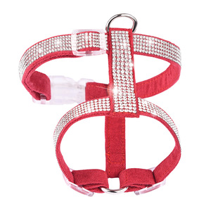 小型犬猫ハーネスソフトスエードスパークリングラインストーンソリッドパターンペットハーネス - Product Image 4
