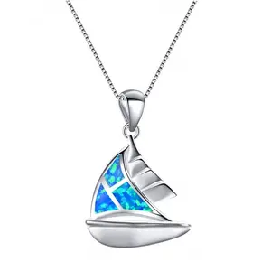 Commercio all'ingrosso Dell'argento Sterlina 925 Hawaii Gioielli Blu Opale di Vita di Mare Barca A Vela Pendente