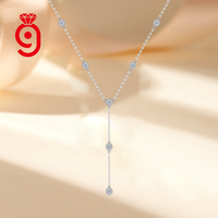 Collier Lariat en Y avec accents de moissanite dispersés, en argent sterling S925, chaîne réglable, bijou délicat et raffiné