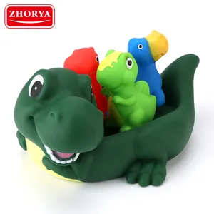 Zhorya-juguetes de baño para bebés, 6 y 12 meses, ecológico, suave, pato de goma, dinosaurio
