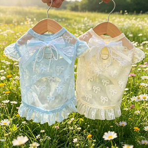 Gilet en maille pour chien et chat Weiwang, léger pour l'été, avec nœud et manches volantées, coupe princesse, petite et moyenne taille - Product Image 2