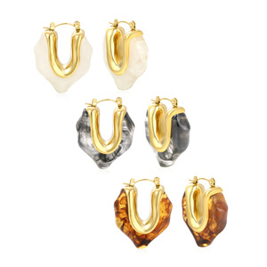 Irregular U Shape Resin <b>Cuff</b> <b>Earrings</b> Women's Geometric Oval Design Fashion Jewelry - Product Image 5