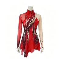 Robe de patinage artistique rouge et noire à strass, col montant, dos ouvert, pour compétition de patinage sur glace, costume de scène pour enfants