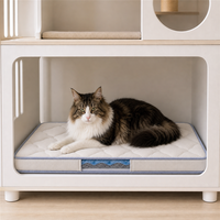 Gestepptes Silikon-Katzenkäfig-Bodenpolster mit kühlender, gepolsterter Oberseite, blauen Paspeln und sichtbarer Schichtanzeige für ruhige Katzenruhebereiche