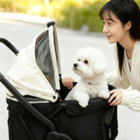 Poussette pliable et réglable à 4 roues pour animaux de compagnie, chariot de voyage extérieur pour chiens de taille moyenne, avec frein double à une seule commande, transporteur pour animaux
