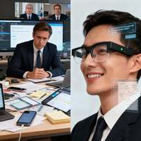 Lunettes intelligentes tout-en-un IA AR sans fil autonomes avec traduction, téléprompteur, enregistrement de réunion et protection de la vie privée