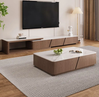 Table basse et meuble TV combinés modernes en bois massif et plateau en marbre, armoire de sol extensible pour salon