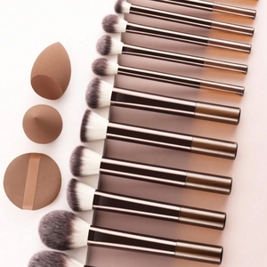 Ensemble de 12 pinceaux de <span class=keywords><strong>maquillage</strong></span> marron avec 3 éponges cosmétiques pour le visage et les yeux, outils de beauté pour femmes, <span class=keywords><strong>maquillage</strong></span> quotidien professionnel - Product Image 4
