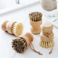 Brosse à vaisselle écologique en bois PP avec logo personnalisé, poignée en bois, poils en poils de palmier, pour cuisine et salle de bain